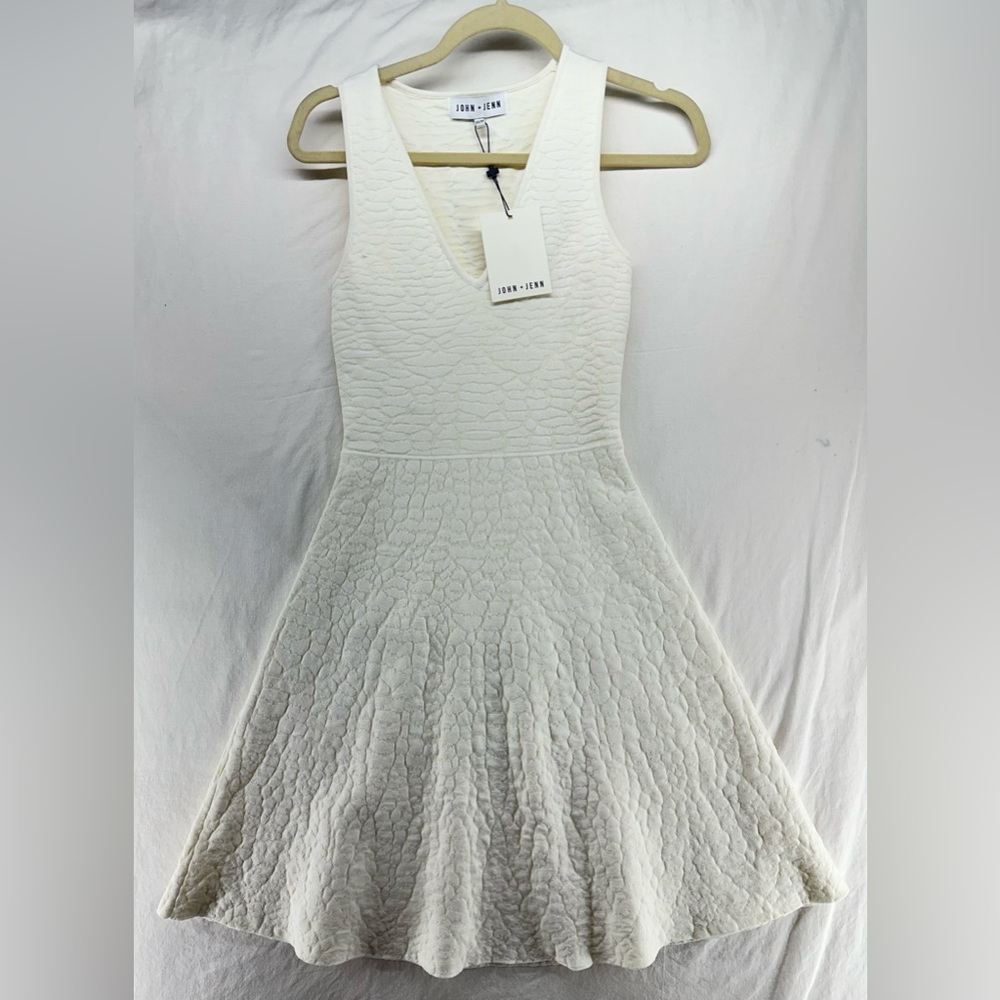 John + Jenn Sleeveless Fit & Flare Sweater Dress Cream Texture XS Preppy Classic
